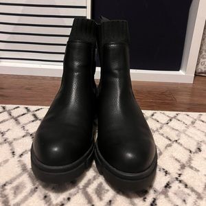 Black faux leather chelsea boots